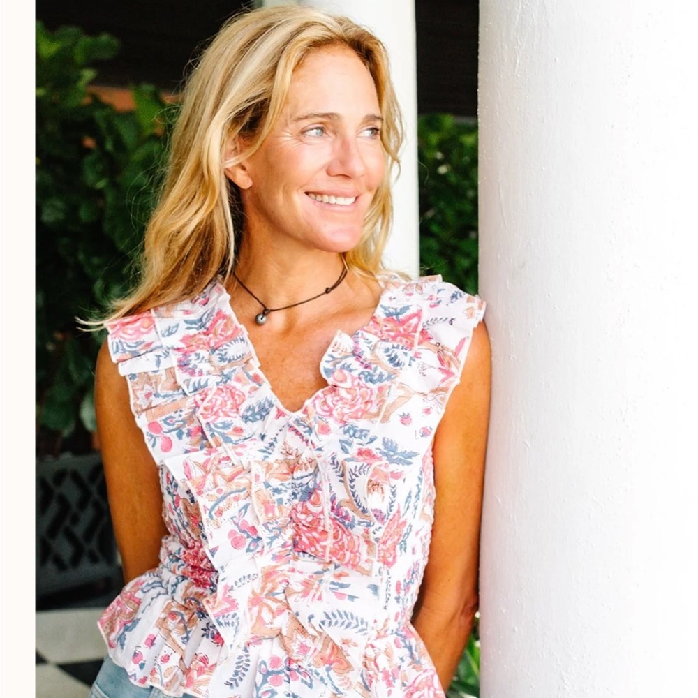 Floral Sleeveless Blouse with Ruffle Detail